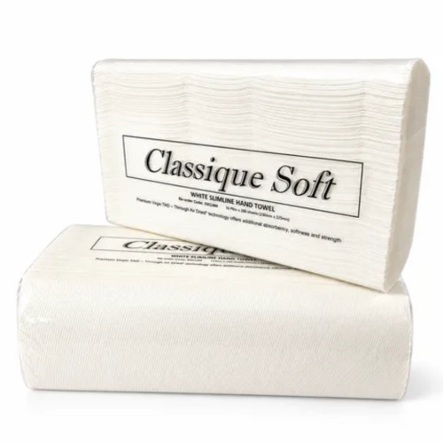 Classique Soft White Slimline Hand Towel TAD 230 x 225mm, 200 Sheets Per Pack, Carton of 16 (3200 Sheets)