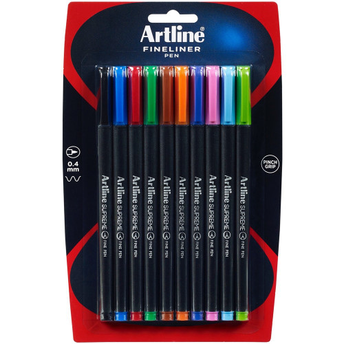 ARTLINE SUPREME FINELINER PENS 0.4mm Assorted Colours Pack of 10