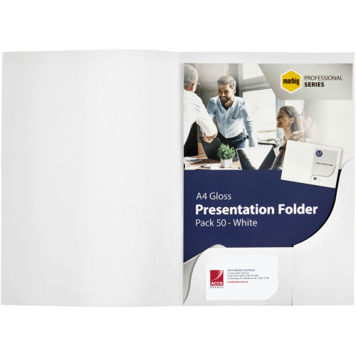 MARBIG PRESENTATION FOLDERS Pro Series A4 White Gloss BX50