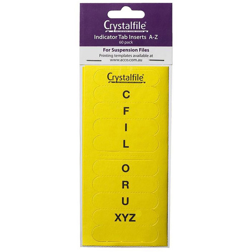 CRYSTALFILE TAB INSERTS A-Z Yellow, Pk60