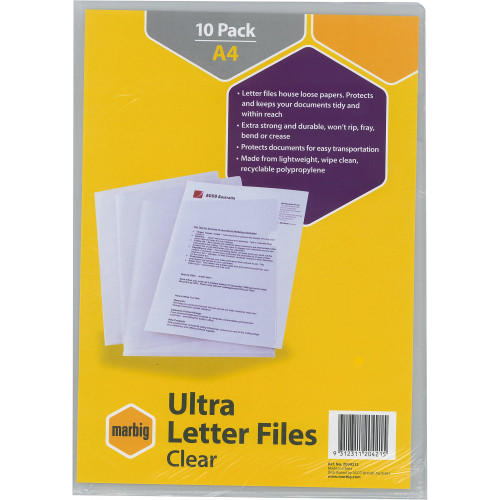 MARBIG ULTRA HEAVY DUTY LETTER FILES A4 Poly Clear Pk10