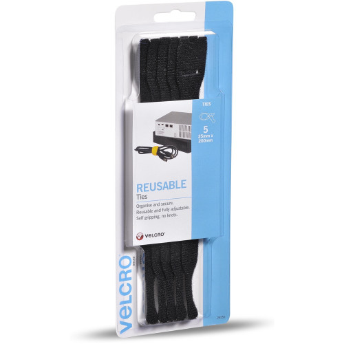 VELCRO REUSABLE CABLE TIES 5 X 200MM BLACK 25564