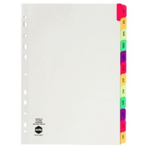 MARBIG FLUORO TAB DIVIDERS A4 Jan-Dec