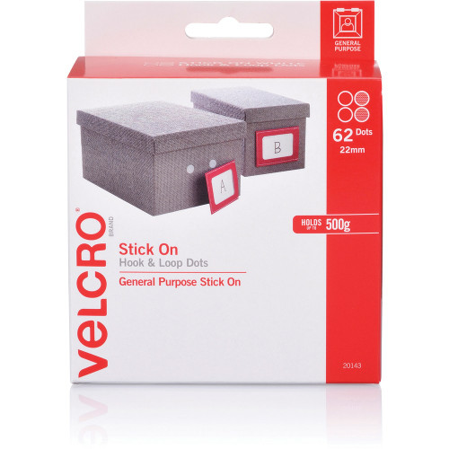 VELCRO SPOTS HOOK & LOOP 22mm White Dispenser 62 dots (20143)