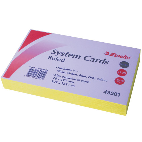 ESSELTE SYSTEM CARDS 75x125mm (3x5) Yellow, Pk100 (Replaced by ACO-434973)