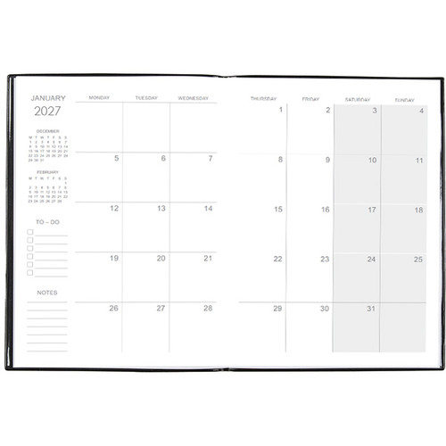 LUXE MONTHLY PLANNER DIARIES A4 Month to View Black PVC Cover (Pre-Order Now for 2027)