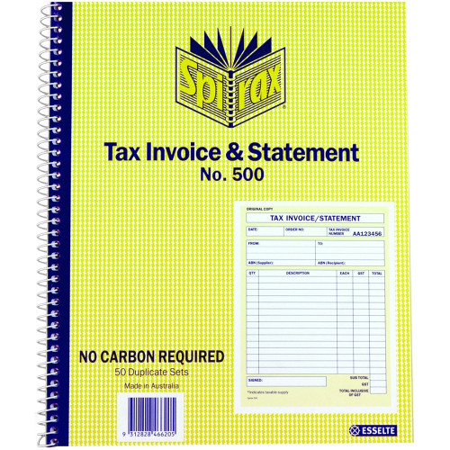 SPIRAX 500 TAX INVOICE & STATEMENT BOOK 250x200mm 50pgSB