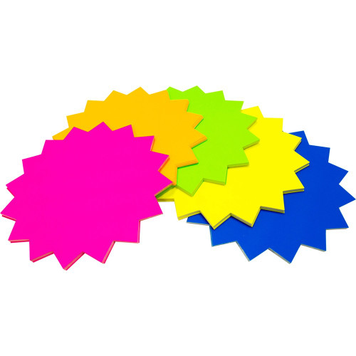 RAINBOW FLURO BOARD STARBURST S/Sided 290gsm 150mm Assorted BX60