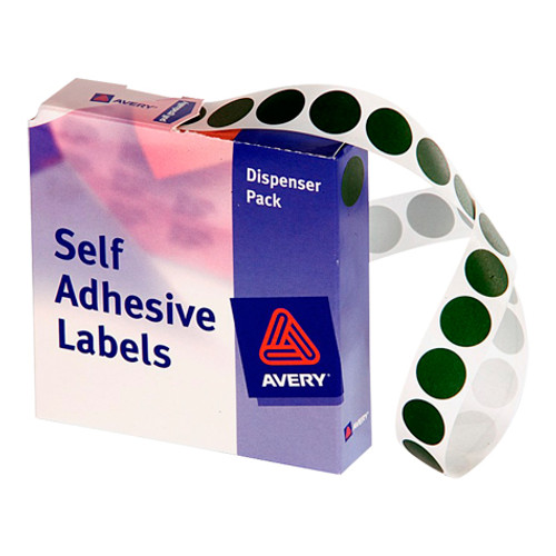 AVERY DISPENSER LABELS Circles DMC14G 14mm Dark Green, Pk1050