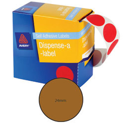AVERY DMC24BR DISPENSER LABEL Circle 24mm Brown Pack of 500
