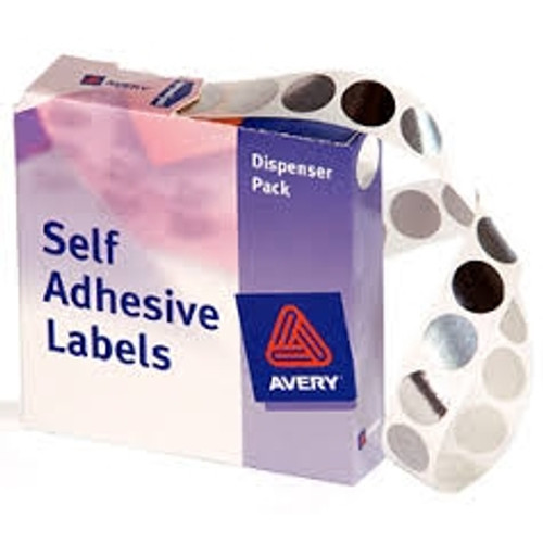 AVERY DISPENSER LABELS Circles DMC14SI 14mm Silver, Pk500