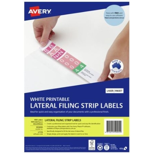 AVERY L7174 LATERAL FILING LBL A4 4 Per Sheet 100 Sheets (Pack of 400)