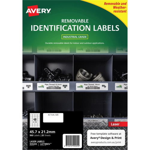 Avery 959205 Heavy Duty Industrial Labels White Removable L4778 (48 Labels Per Sheet)