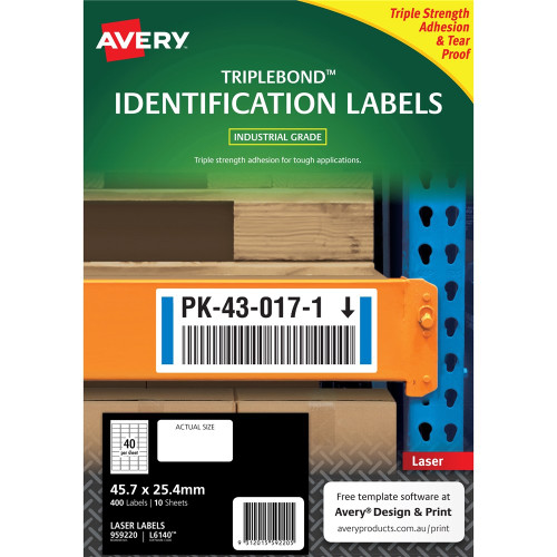Avery 959220 Triple Bond Industrial Labels White L6140 (400 Labels)