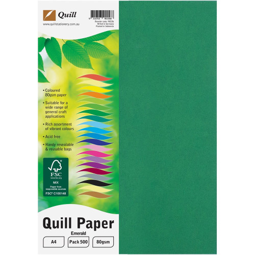 Quill Coloured Paper 80gsm A4 - Emerald, Pack of 500 (90156)