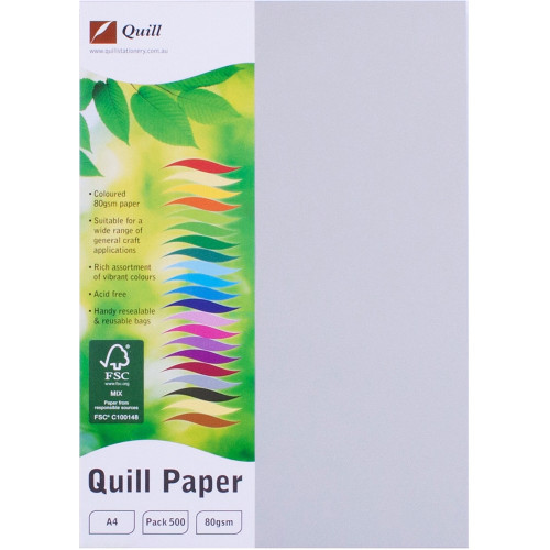Quill Coloured Paper 80gsm A4 - Grey, Pack of 500 (90165)