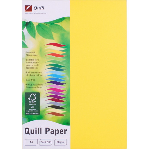 Quill Coloured Paper 80gsm A4 - Lemon, Pack of 500 (90169)