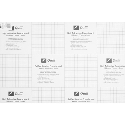 Quill Self Adhesive Foam Board 5mm 500mm x 770mm - White (97210)
