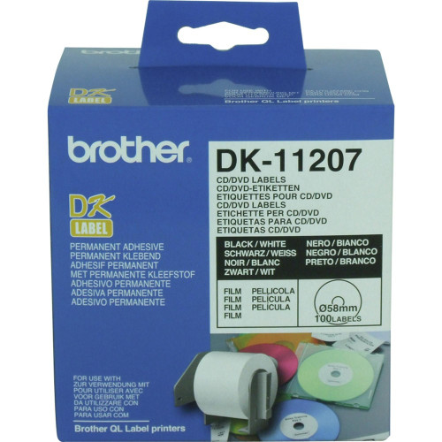 BROTHER DESKTOP LABEL PRINTER LABELS CD/DVD Film 58mm Dia, Bx100