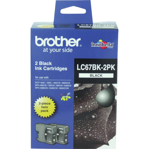 BROTHER LC-67 ORIGINAL BLACK TWIN PACK INK CARTRIDGE Suits DCP 185C / 385C / 395CN / 585CW / 6690CW / J715W / MFC 490CW / 790CW / 795CW / 990CW / 5490CW / 5890CN / 6490CW / 6890CDW / J615W (Pack of 2)