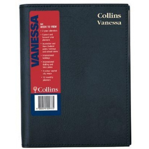 COLLINS VANESSA FINANCIAL YEAR DIARY #345 A4 Week To Opening 1Hr Appoint. Black (2024-2025)