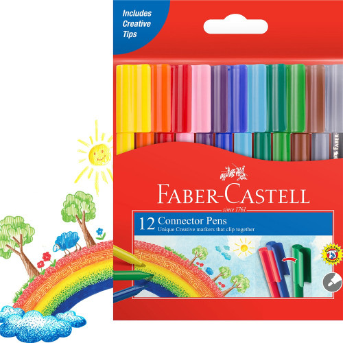 Faber-Castell Connector Pen Colour Markers, Assorted Pack of 12 (11-155570)