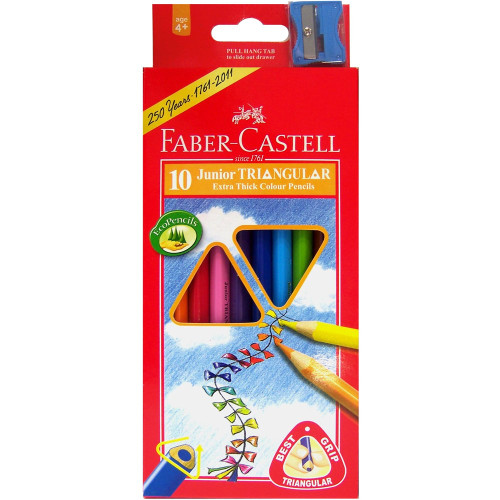 FABER-CASTELL JUNIOR GRIP TRIANGULAR COLOURED PENCILS With Sharpener 10s
16-116538-10