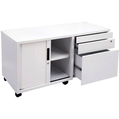 GO STEEL MOBILE CADDY With Left Hand Tambour Door White Satin