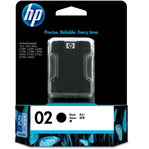 HP 02 BLACK ORIGINAL INK CARTRIDGE (C8721WA) Suits Photosmart 3110 / 3310 / 3330 / 8230 / 7280 / 8100