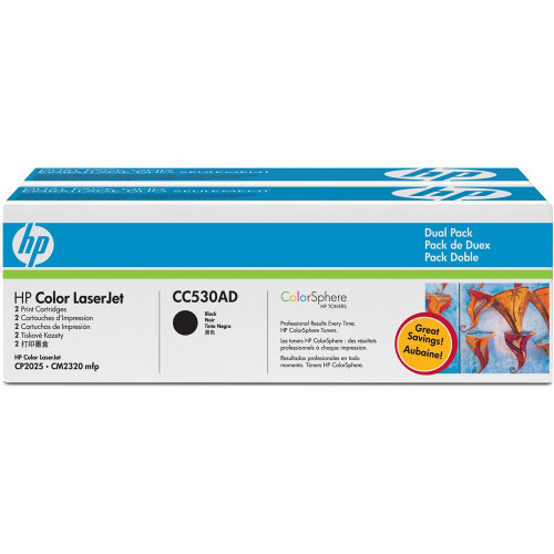 HP 304A BLACK ORIGINAL LASERJET TONER CARTRIDGE TWIN PACK (CC530A) Suits LaserJet CM2320 / CP2020