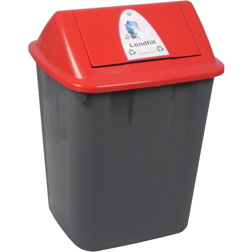 ITALPLAST 32 Litre Waste Separation Bin (Landfill) - Recycled Black Base / Red Lid, Each