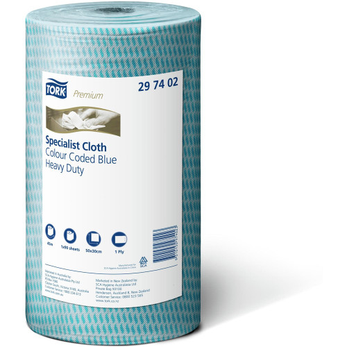 TORK SPECIALIST PREMIUM CLOTH 50cmX30cmX45m Heavy Duty Blue Carton of 4 Rolls