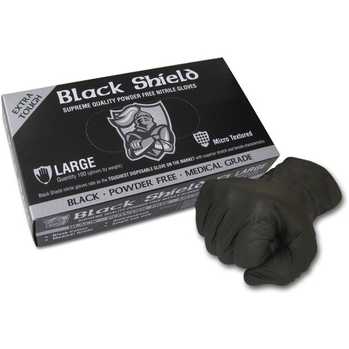 Maxisafe Disposable Gloves Black Shield Nitrile Extra Heavy Duty Unpowdered, Large, Pack of 100 ** While Stocks Last **