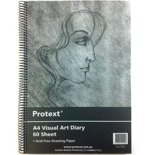 PROTEXT A4 60 SHEET 120PG VISUAL ART DIARY 110GSM ACID FREE CARTRIDGE PAPER CLEAR PP COVER, BLACK WIRE 297*210MM