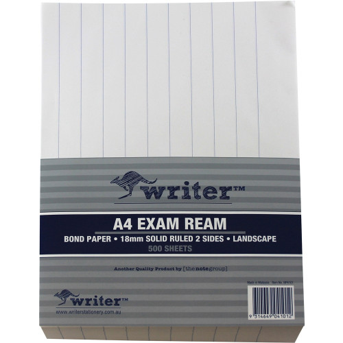 WRITER A4 EXAM PAPER 18mm Solid Ruled Landscape, Rm500