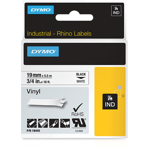 DYMO RHINO INDUSTRIAL LABEL TAPE 19mm x 5.5m White Vinyl Tape