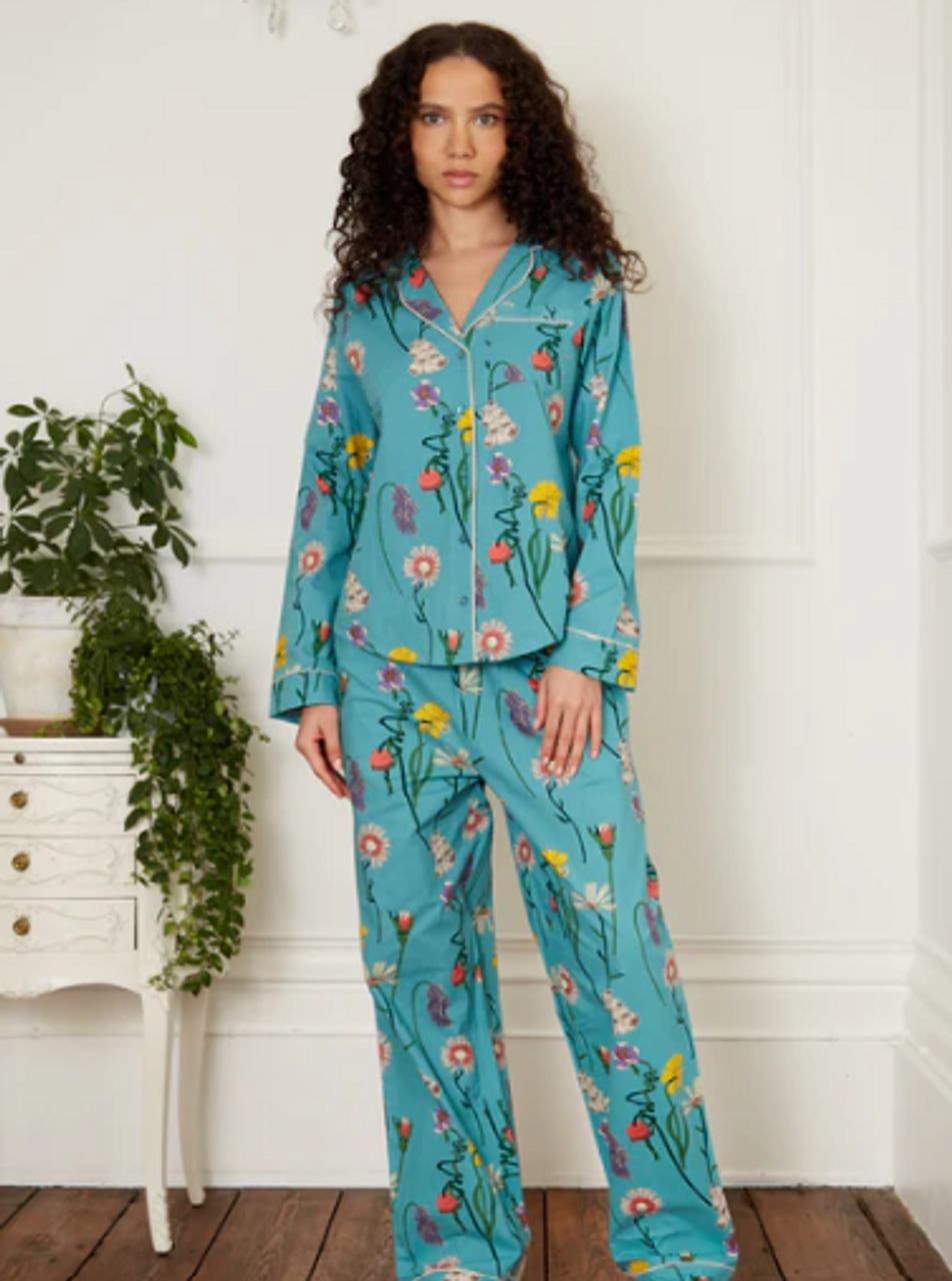 Womens Cotton Traditional Pyjamas Field Flowers Print