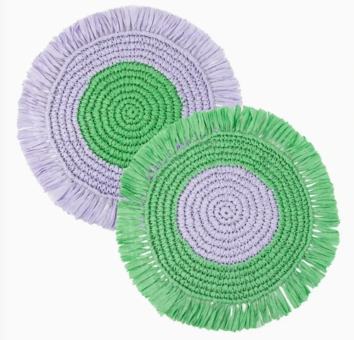 Lilac & Green Paper Raffia Placemats - 2 Pack - Talking Tables