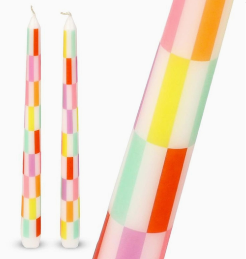 Multicolor Check Taper Candles - 2 Pack - Talking Tables
