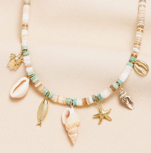 Stainless Steel Summer Shell Charm Necklace in Gold - Lisa Angel