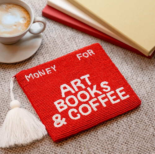 Helio Ferretti Medium Pouch Arts Books & Coffee Beaded Pouch