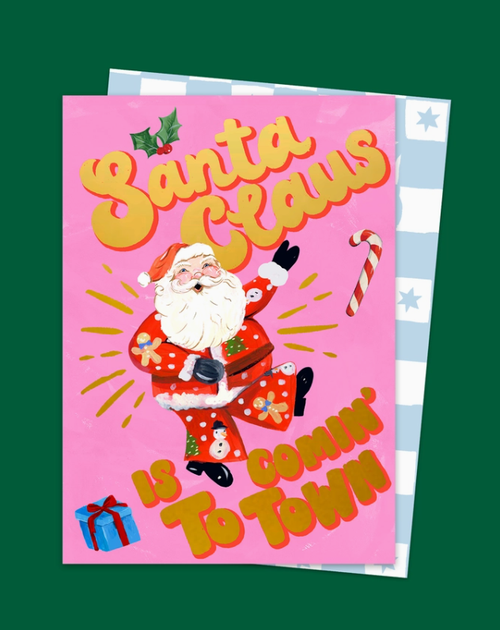 Santa Claus Is Coming To Town Pink Card - Eleanor Bowmer