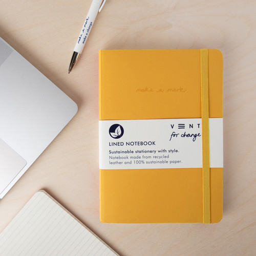 Vent for Change Notebook  recycled leather & 100% sustainable paper - A5, Yellow