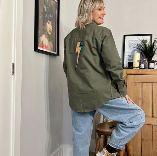 Embroidered Bolt Khaki Jacket - Percy and Nell Retail Limited
