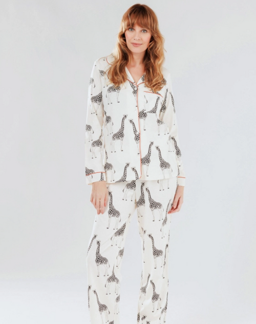 Organic Cotton Giraffe Print Pyjama Set-  Cream - Chelsea Peers