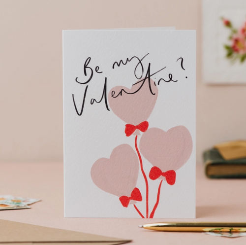 'Be My Valentine?' Balloons Handwriting Love Card -Oh Squirrel