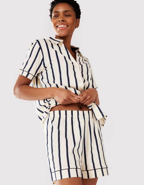 Organic Cotton Navy & Cream Stripe Print - Chelsea Peers