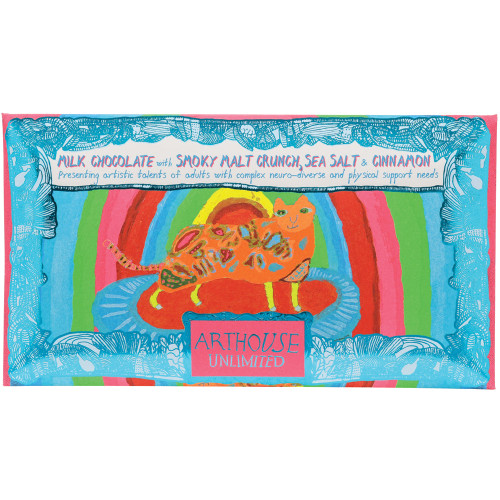 Arthouse Unlimited - Rainbow Cat, Milk Chocolate Bar with Smoky Malt Crunch, Sea Salt & Cinnamon