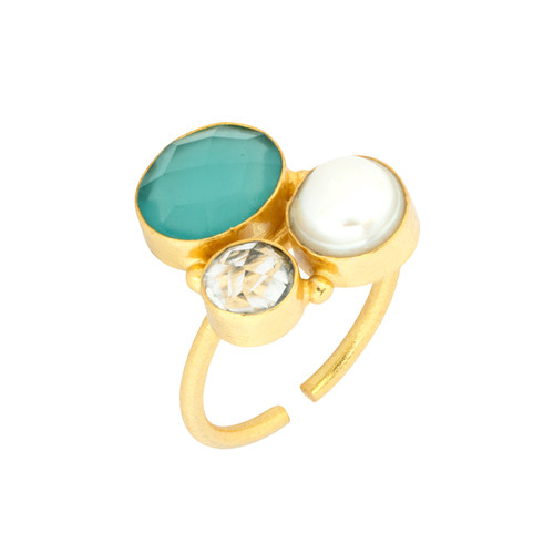Ashiana London - Florence Ring Aqua & Pearl