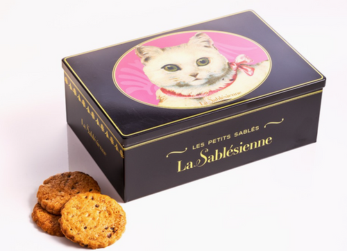 LA SABLESIENNE - "Chat Blanc" Chocolate Chip Shortbread Metal Tin - 250g